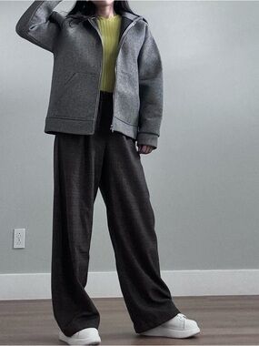 ZARA Grey Soft-Touch Oversized Zip-Up Hoodie